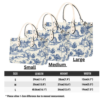 Toile-de-jouy Vintage-Inspired Handbag. Square Tote Bag, Waterproof PU Leather Tote, Top Handle Vegan Leather, Crossbody, Shoulder bag,