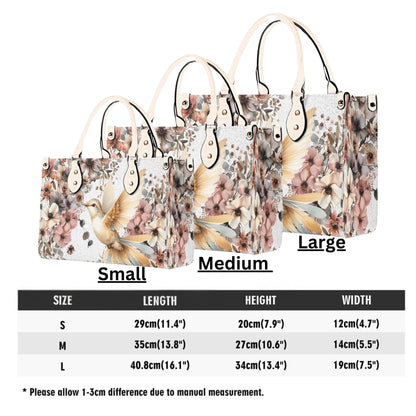 Hummingbird Garden Tote Handbag. Colorful Handbag, Waterproof PU Leather Tote, Top Handle Vegan Leather, Crossbody, Shoulder bag.