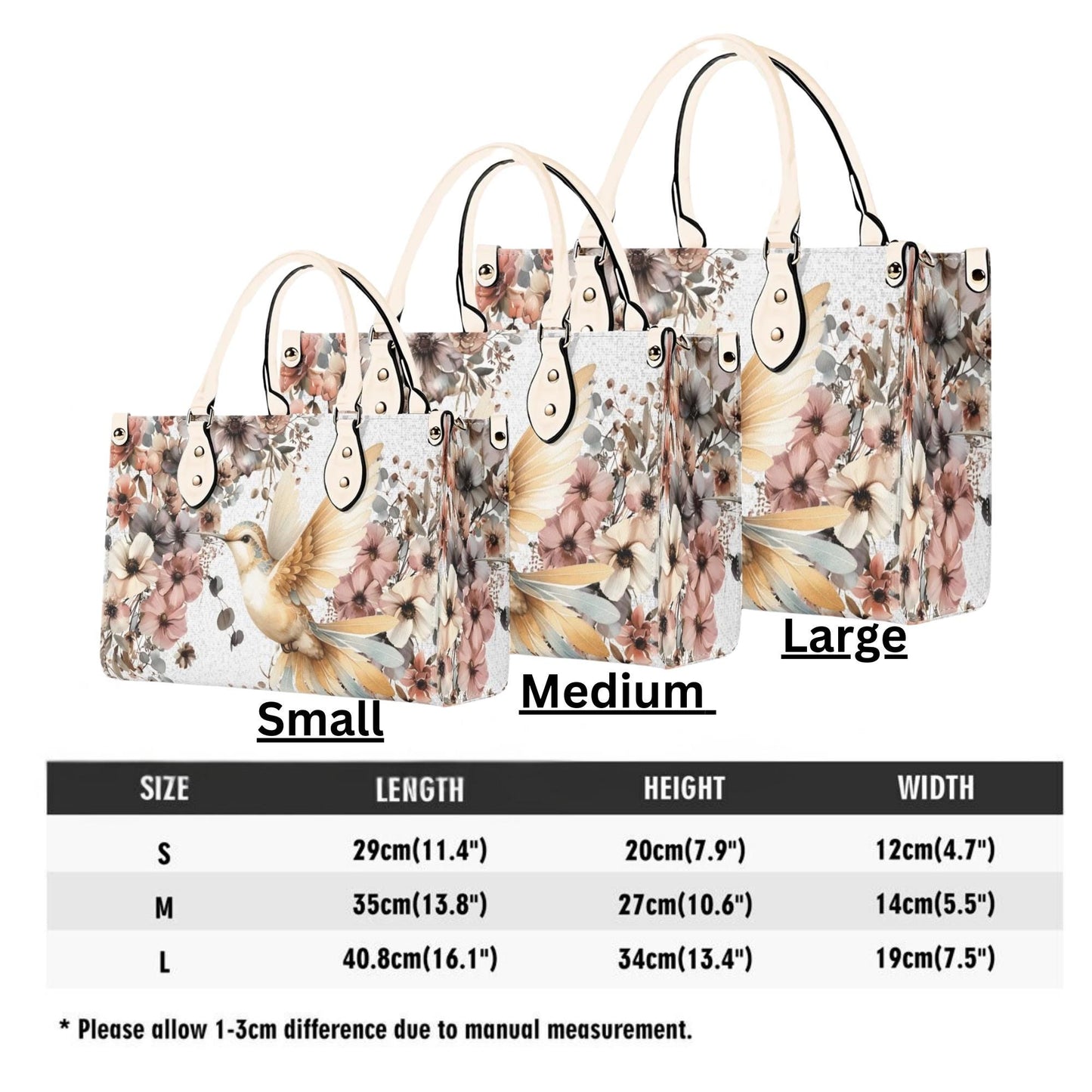 Hummingbird Garden Tote Handbag. Colorful Handbag, Waterproof PU Leather Tote, Top Handle Vegan Leather, Crossbody, Shoulder bag.