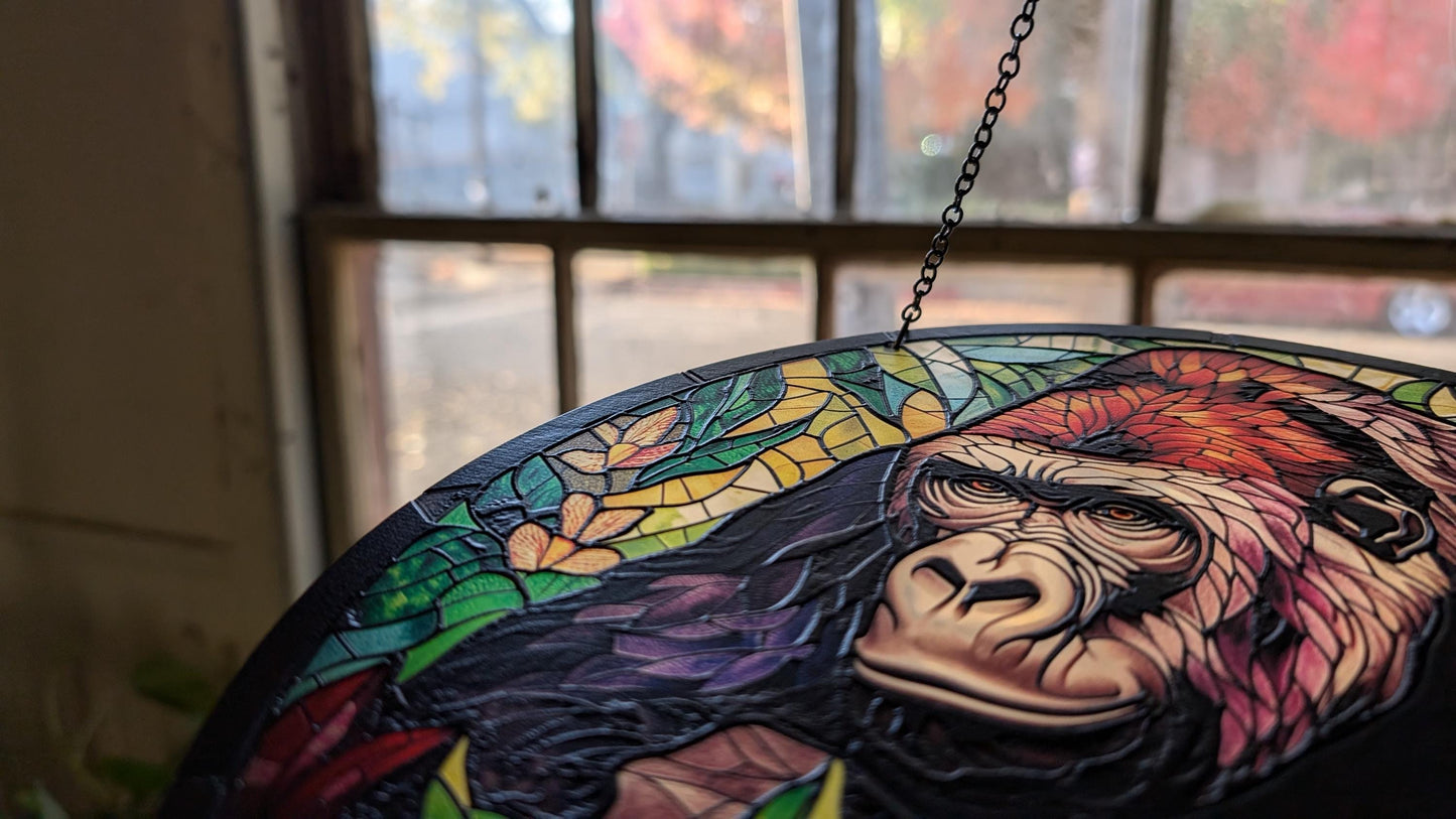 Silverback Gorilla: Stained Glass Style Window Hanging