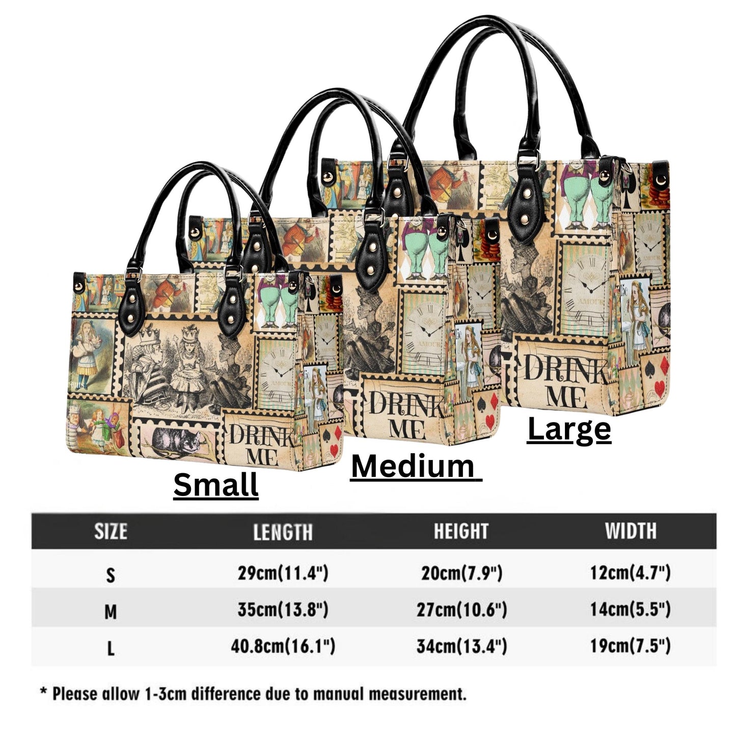 Alice in Wonderland Vintage Stamp Handbag. Womans leather purse. Vintage handbag. Gift for her, Gift for Friend. Leather handbag.