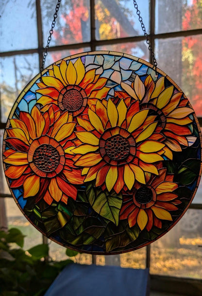 Sunflowers: Stained Glass Style Window Hanging