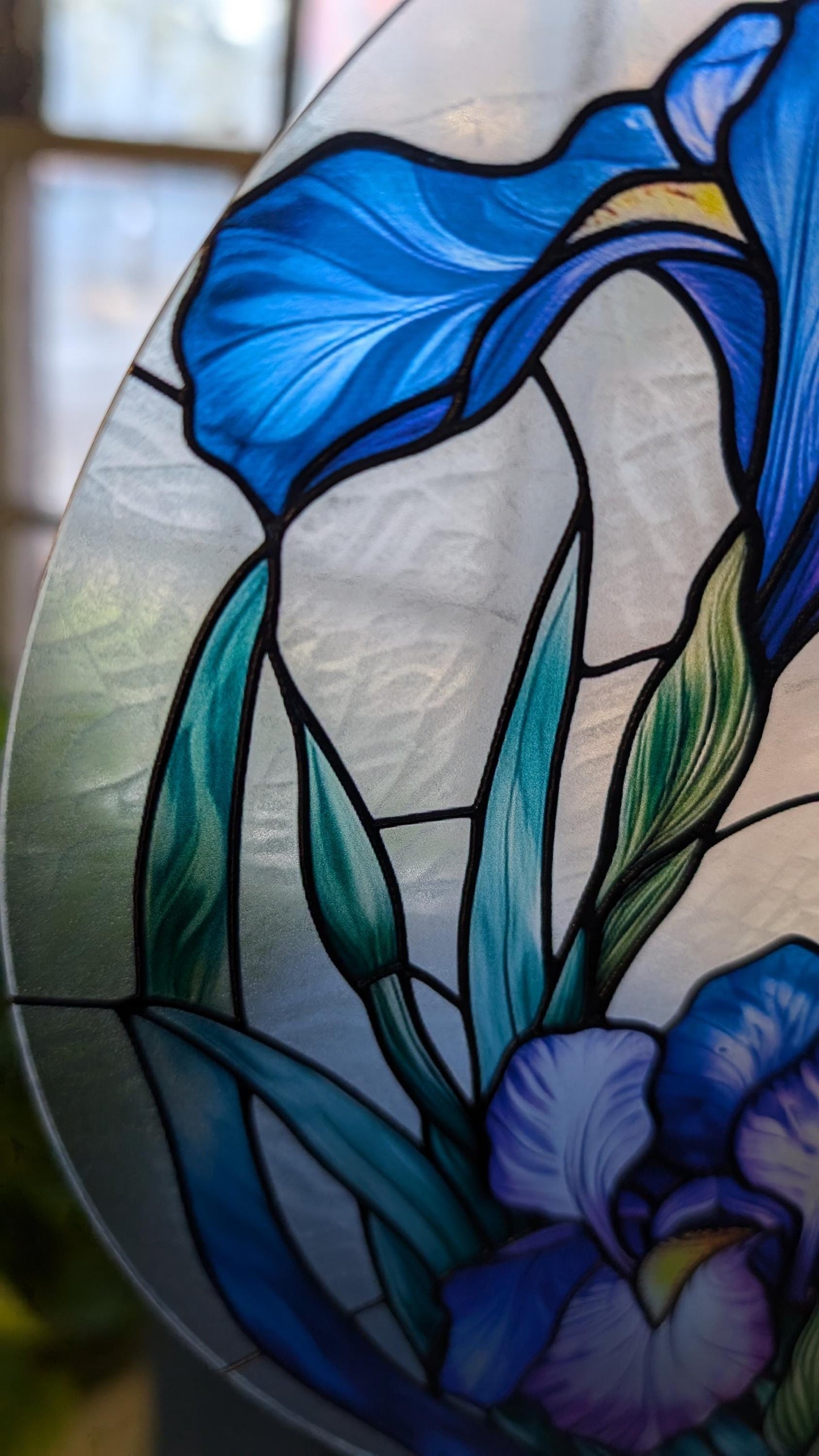 Blue Iris: Stained Glass Style Window Hanging