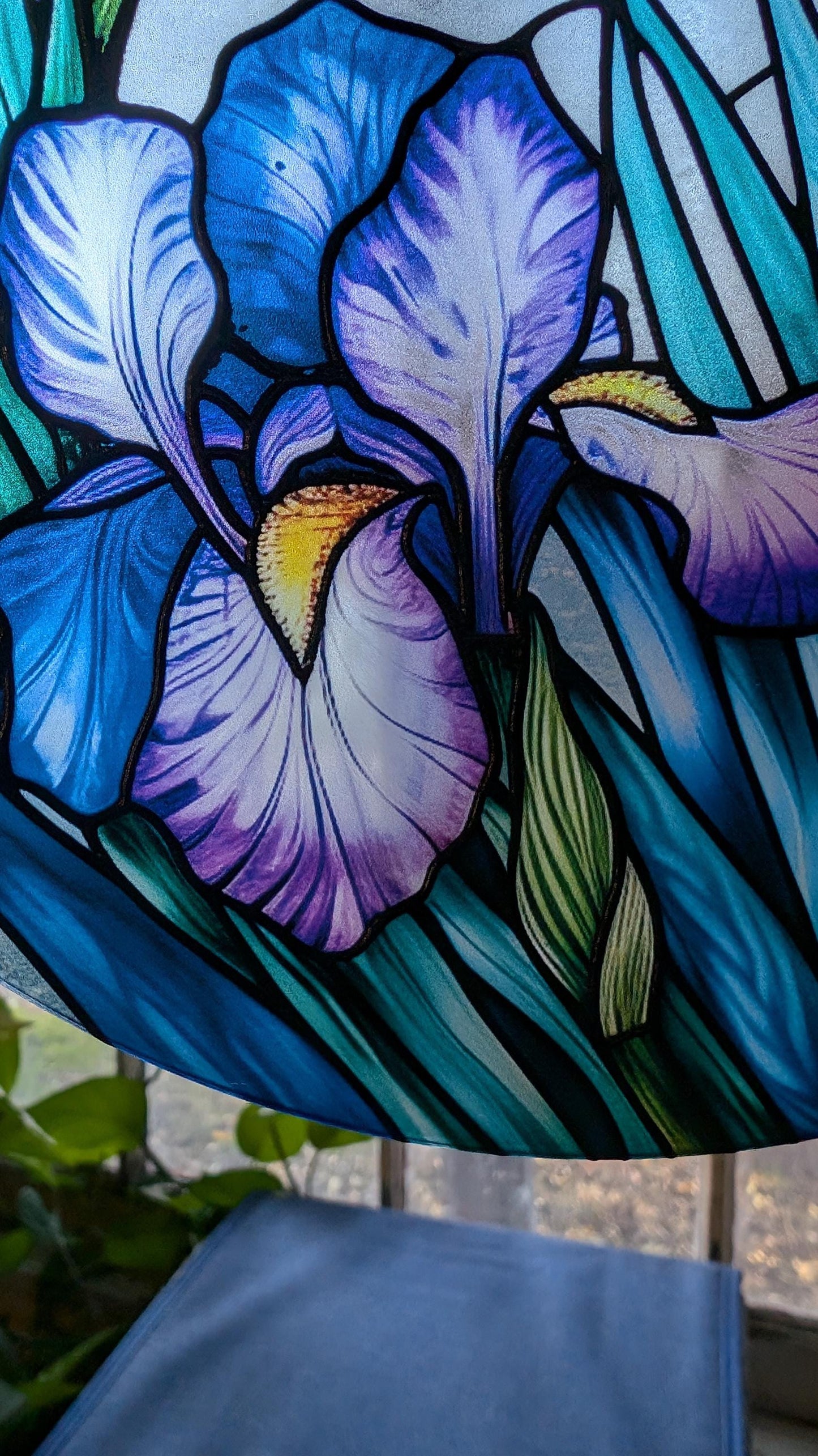 Blue Iris: Stained Glass Style Window Hanging