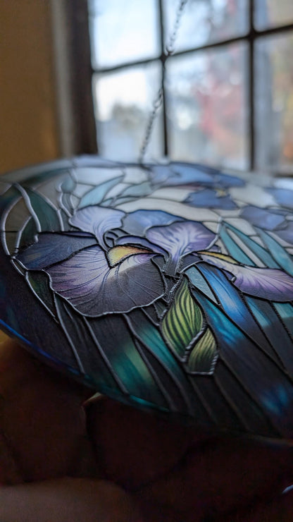 Blue Iris: Stained Glass Style Window Hanging