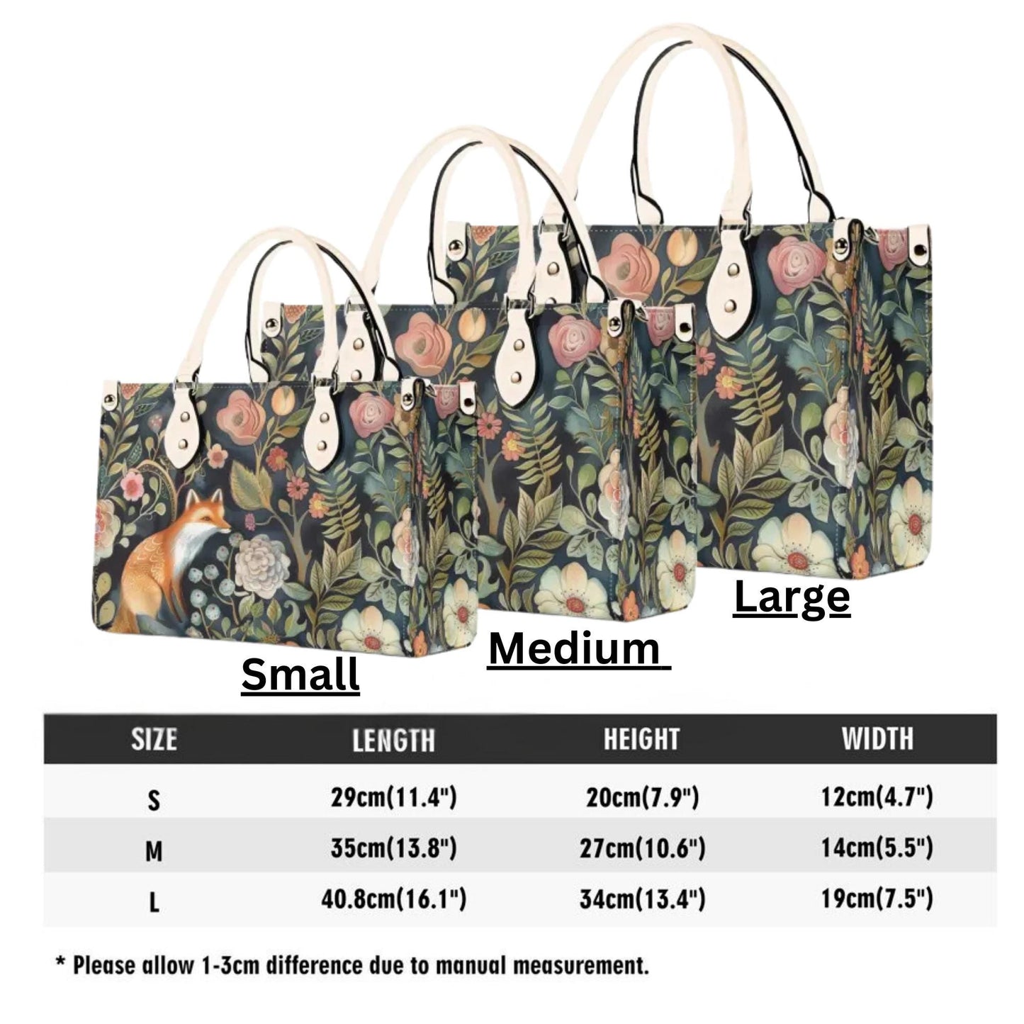 Enchanted Fox Grove Tote Handbag. Colorful Handbag, Waterproof PU Leather Tote, Top Handle Vegan Leather, Crossbody, Shoulder bag.