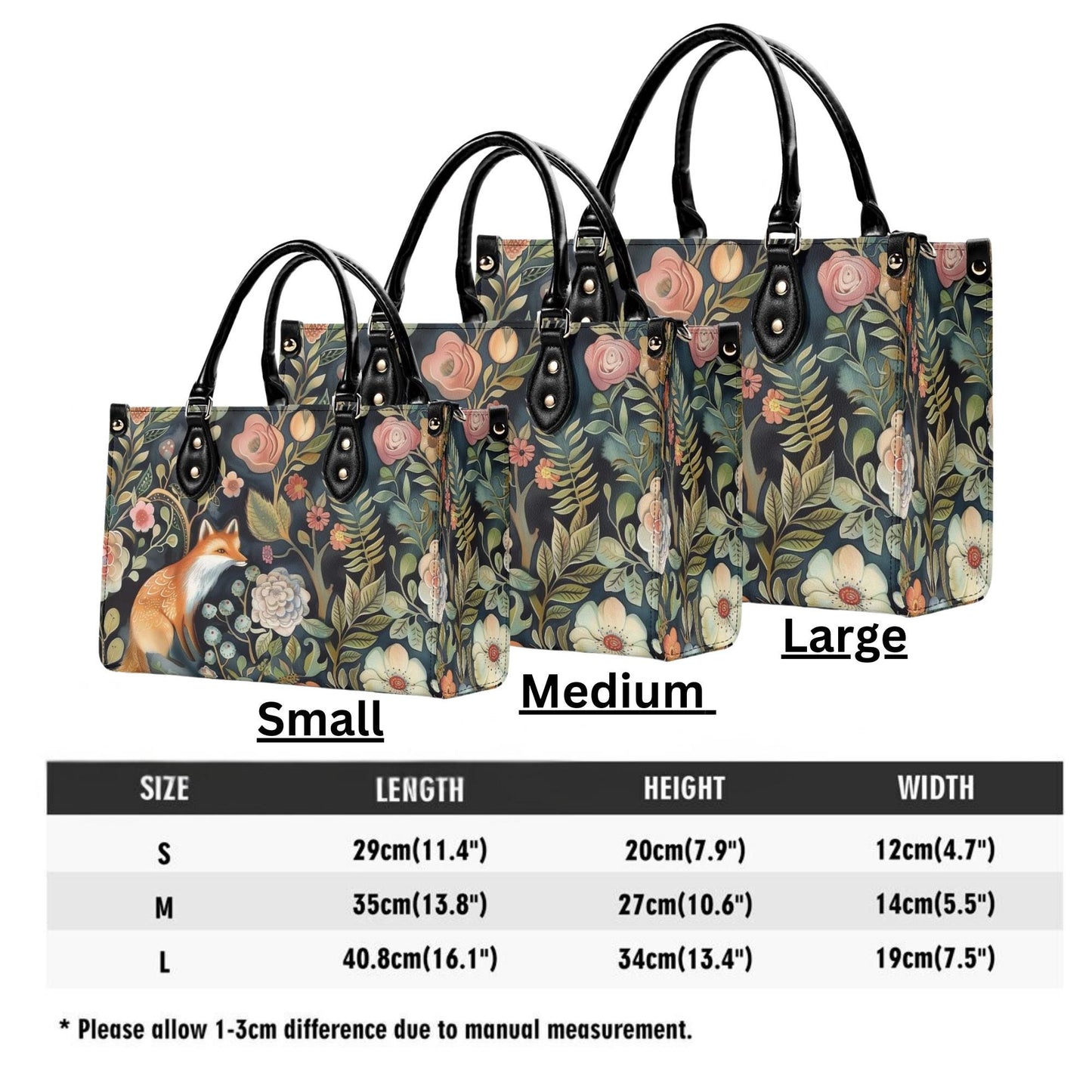 Enchanted Fox Grove Tote Handbag. Colorful Handbag, Waterproof PU Leather Tote, Top Handle Vegan Leather, Crossbody, Shoulder bag.