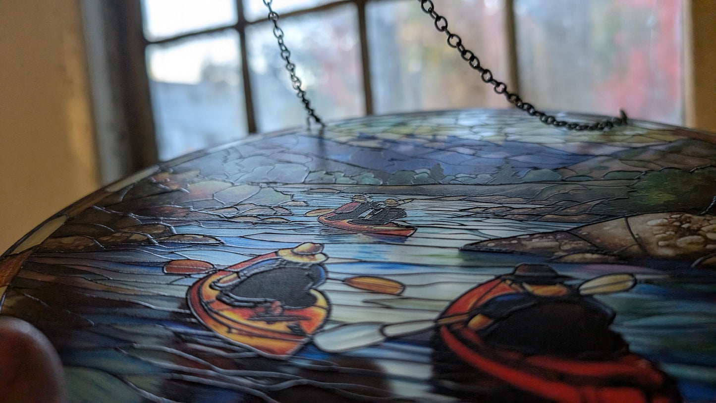 Lazy River Kayaking: Stained Glass Style Window Hanging