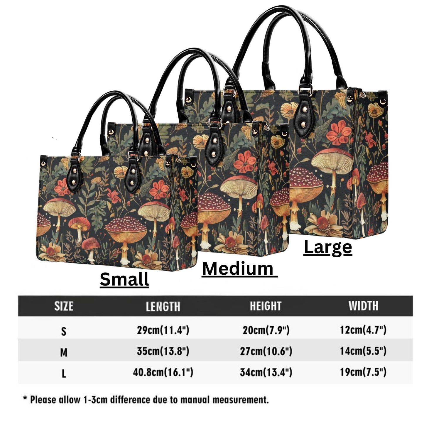 Mushroom Meadow Bag - Vegan Leather, Crossbody or Shoulder, Tote bag, large handbag, gift idea