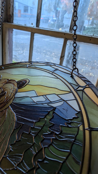 Grizzly Bear: Stained Glass Style Window Hanging