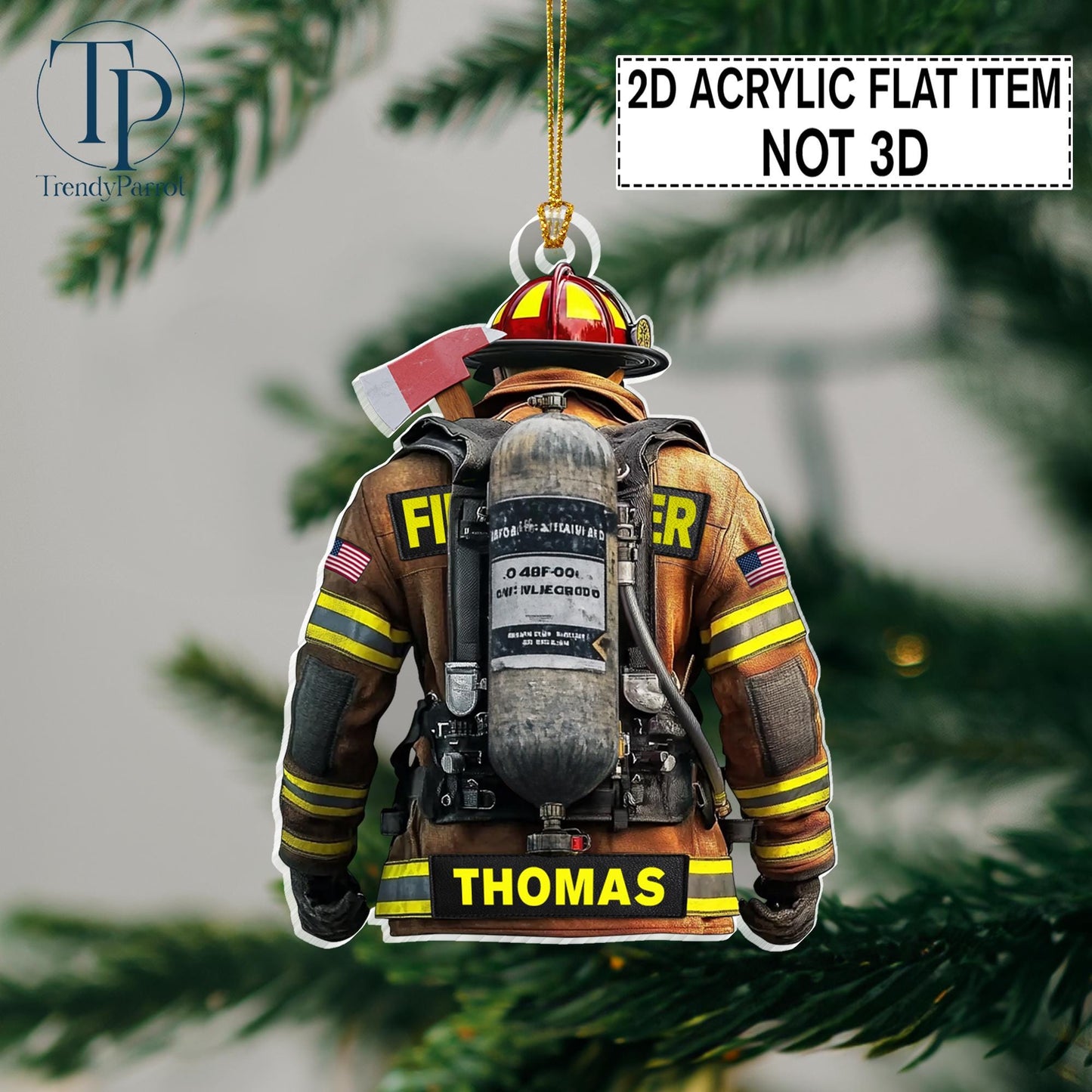Firefighter Ornament, Firefighter Uniform 2D Acrylic Flat Ornament Not 3D, Firefighter Team Gift, Gift for Fireman Dad Papa Firefighter Gift