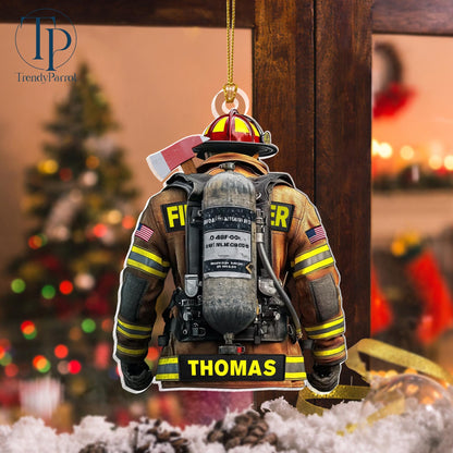Firefighter Ornament, Firefighter Uniform 2D Acrylic Flat Ornament Not 3D, Firefighter Team Gift, Gift for Fireman Dad Papa Firefighter Gift