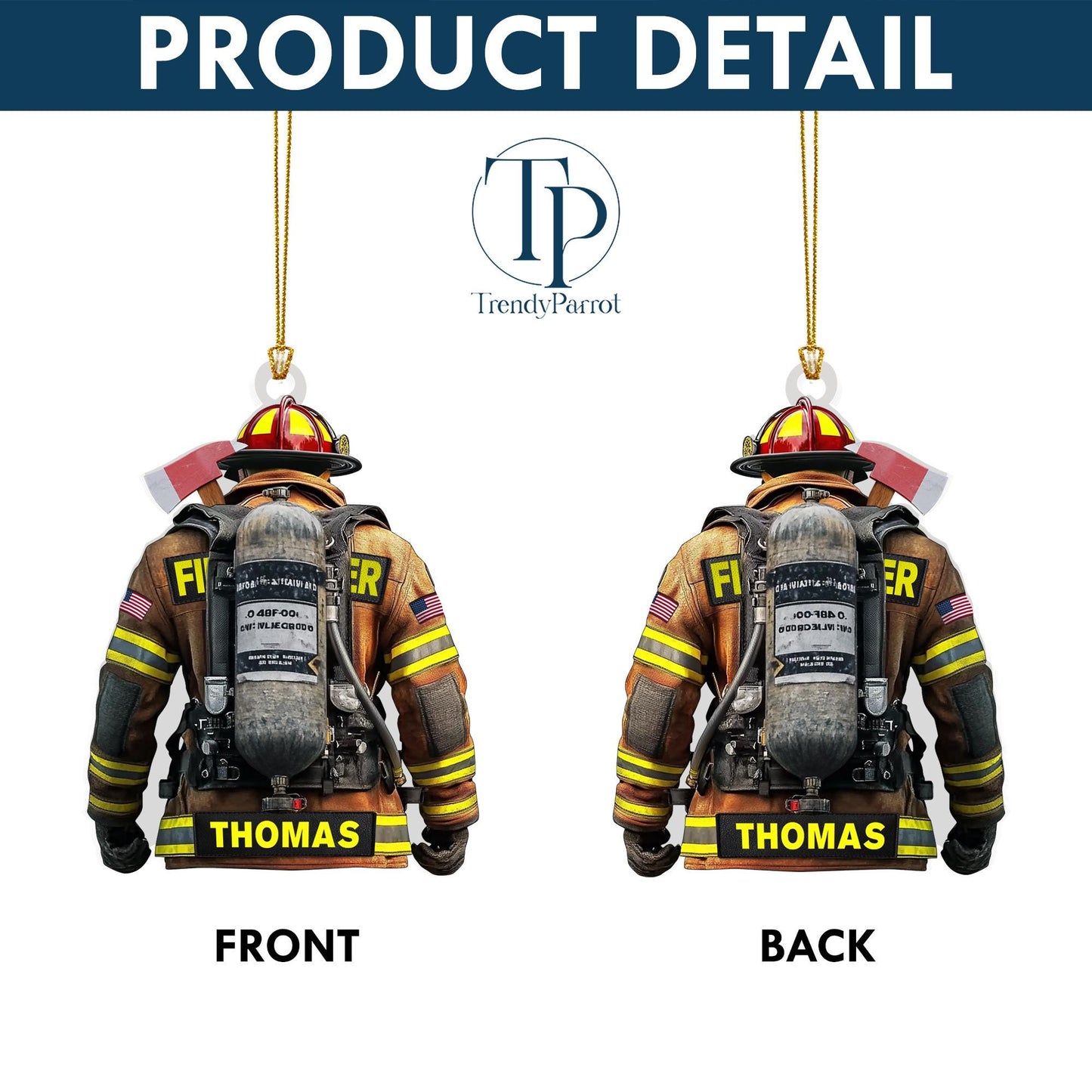 Firefighter Ornament, Firefighter Uniform 2D Acrylic Flat Ornament Not 3D, Firefighter Team Gift, Gift for Fireman Dad Papa Firefighter Gift