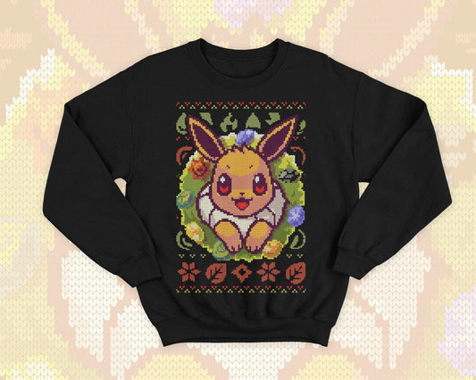 Eeveelution gamer Ugly Christmas - Cute and Kawaii sweatshirt gift - video game monster - Evolution stones - moon - sun - pixel art