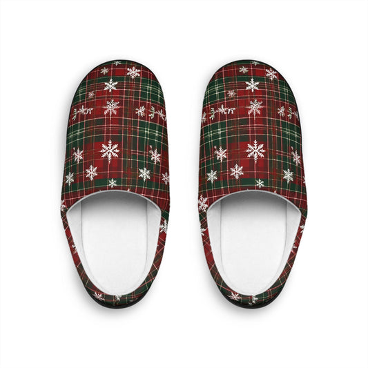 Women's Slippers WinterSnowflake Red Tartan Plaid Pattern, Matching PajamaPants available, Indoor Footwear, Slipper Giftful, Cozy HouseShoes