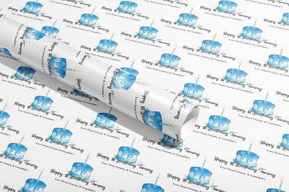 Personalised 1st Birthday Gift Wrap, Wrapping Paper, Blue, Your Age, Name, Customised, Party, Paper, Your Age, Anniversary, Recycle, Eco