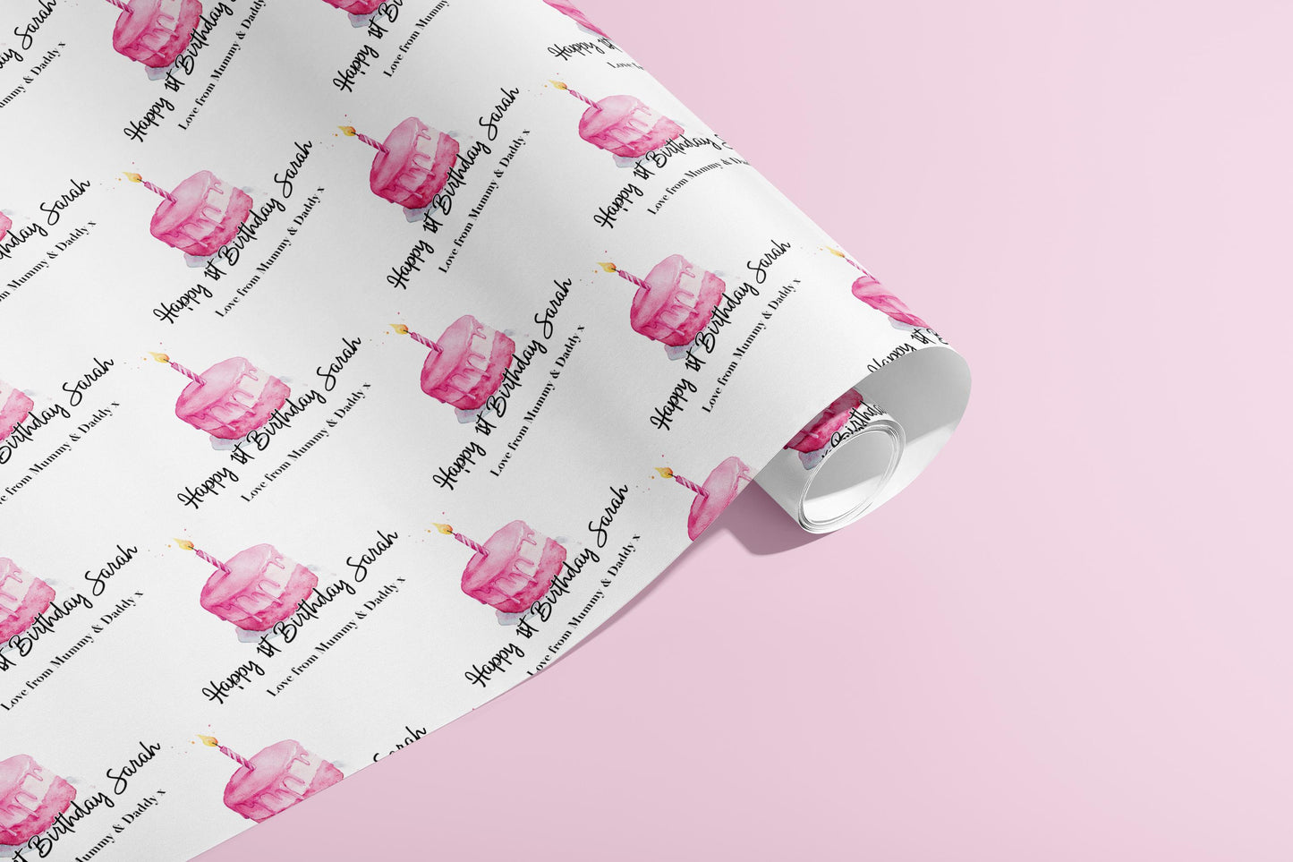 Personalised 1st Birthday Gift Wrap, Wrapping Paper, Pink, Your Age, Name, Customised, Party, Paper, Your Age, Anniversary, Recycle, Eco