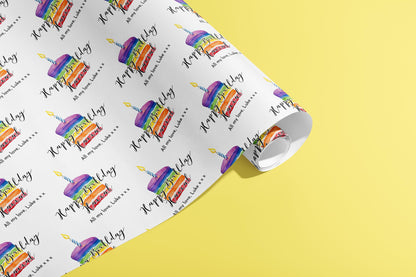 Personalised Birthday Gift Wrap, Wrapping Paper, Rainbow, Your Age, Name, Customised, Party, Paper, Anniversary, Recycle, Eco, Cake, Satin