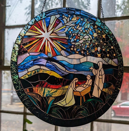 Nativity: Stained Glass Style Window Hanging