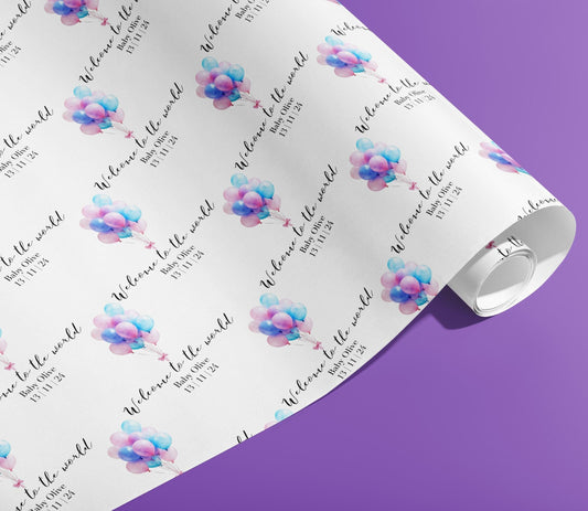 Personalised Baby Shower Gift Wrap, Wrapping Paper, Balloons, Your Name, Customised, Wedding, Party, Your Age, Anniversary, Recycle, Eco