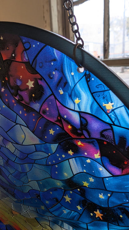Starry Camp Fire: Stained Glass Style Window Hanging