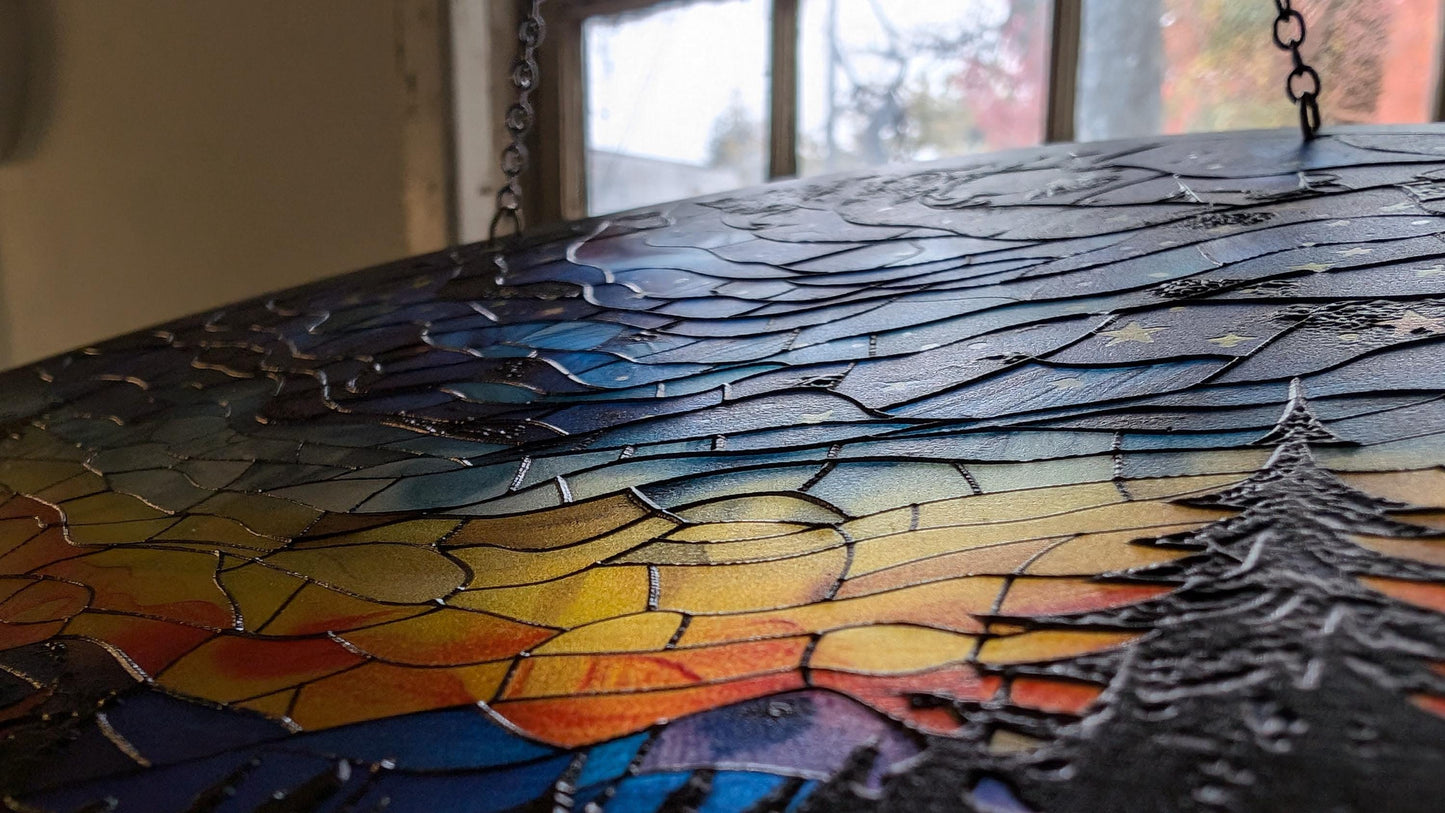 Starry Camp Fire: Stained Glass Style Window Hanging