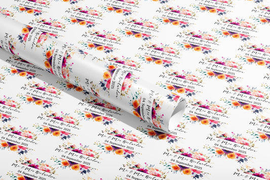 Personalised Wedding Wrapping Paper, Gift Wrap, Your Names, Birthday, Flowers, Customised, Engagement, Couples, Valentines, Anniversary