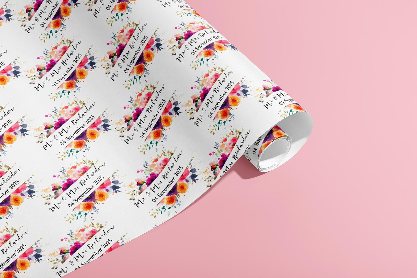 Personalised Wedding Wrapping Paper, Gift Wrap, Your Names, Birthday, Flowers, Customised, Engagement, Couples, Valentines, Anniversary