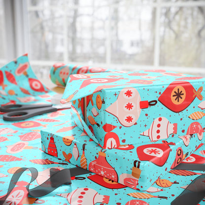 Blue Christmas Ornament Gift Wrapping Papers - Custom Holiday Gift Wrap -