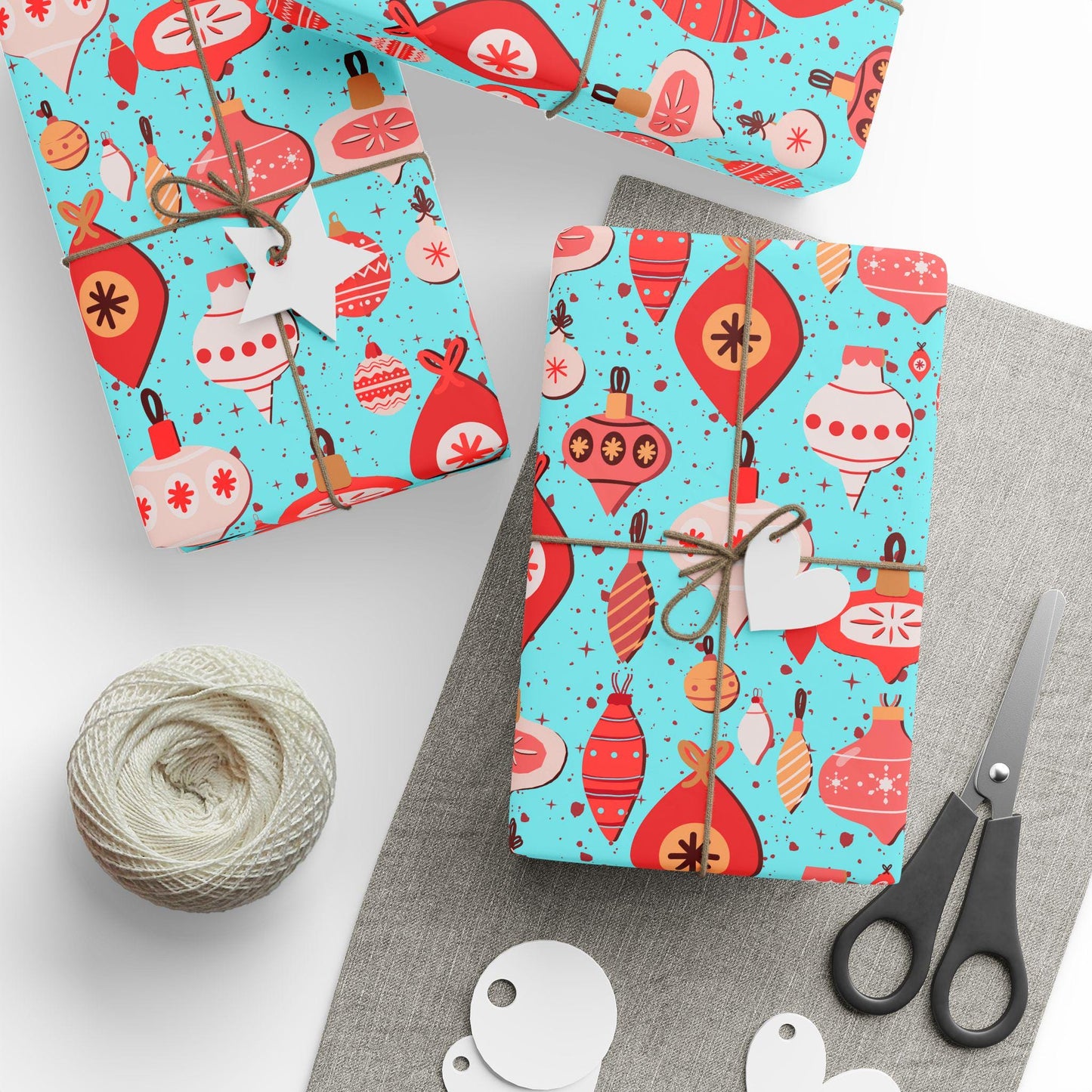 Blue Christmas Ornament Gift Wrapping Papers - Custom Holiday Gift Wrap -