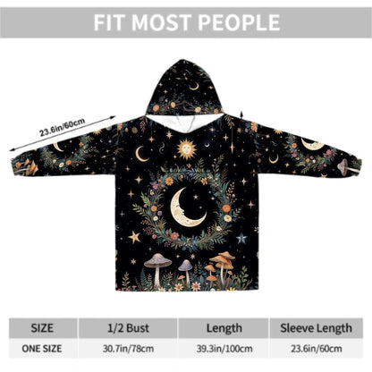 Mystical Moon Mushroom Blanket Hoodie, Witchy Black Wildflower Hooded Jumper