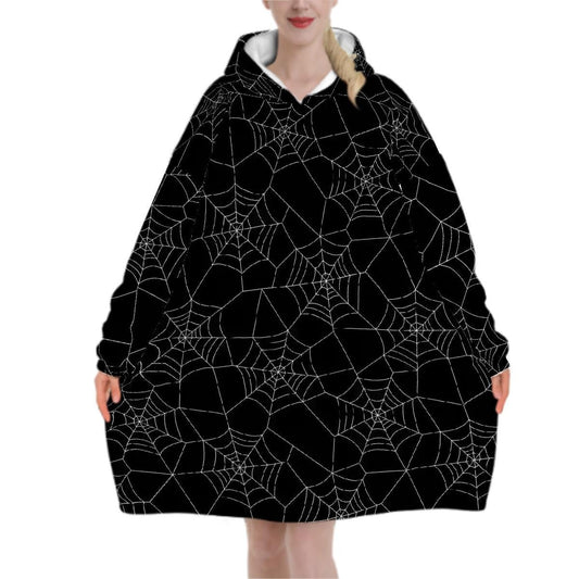 Black Spiderweb Blanket Hoodie, Gothic Hooded Jumper, Witchy Cottagecore Fashion Home Accessories