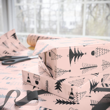 Pink Christmas Tree Gift Wrapping Papers - Custom Holiday Gift Wrap - Girls Gift Wrap