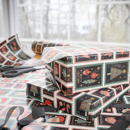 Vintage Christmas Stamp Gift Wrapping Papers - Custom Holiday Gift Wrap -