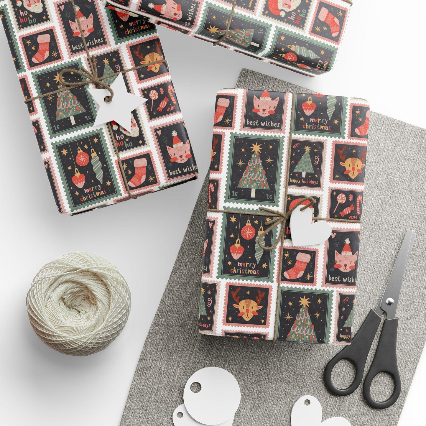 Vintage Christmas Stamp Gift Wrapping Papers - Custom Holiday Gift Wrap -