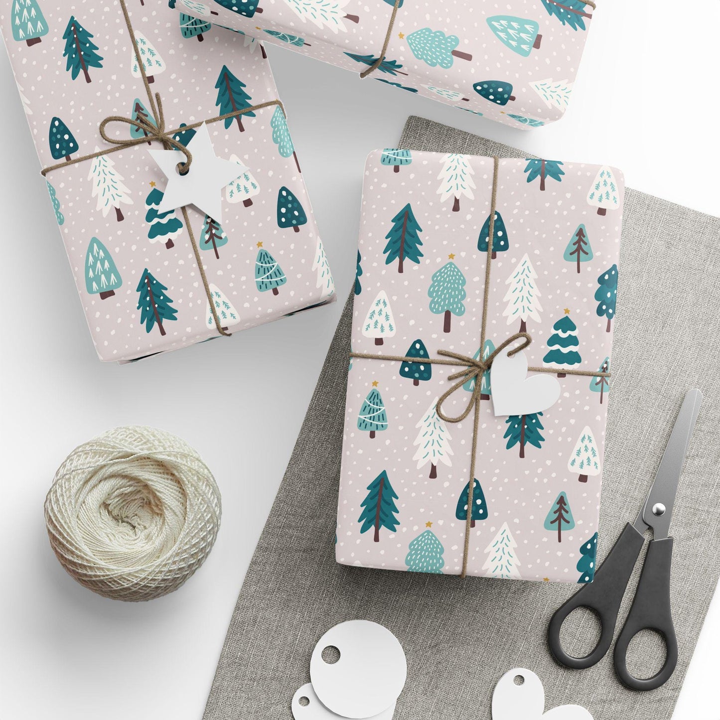 Tree Christmas Gift Wrapping Papers - Retro Christmas Gift wrap - Hand Drawn Classic Gift Wrap
