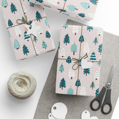Tree Christmas Gift Wrapping Papers - Retro Christmas Gift wrap - Hand Drawn Classic Gift Wrap