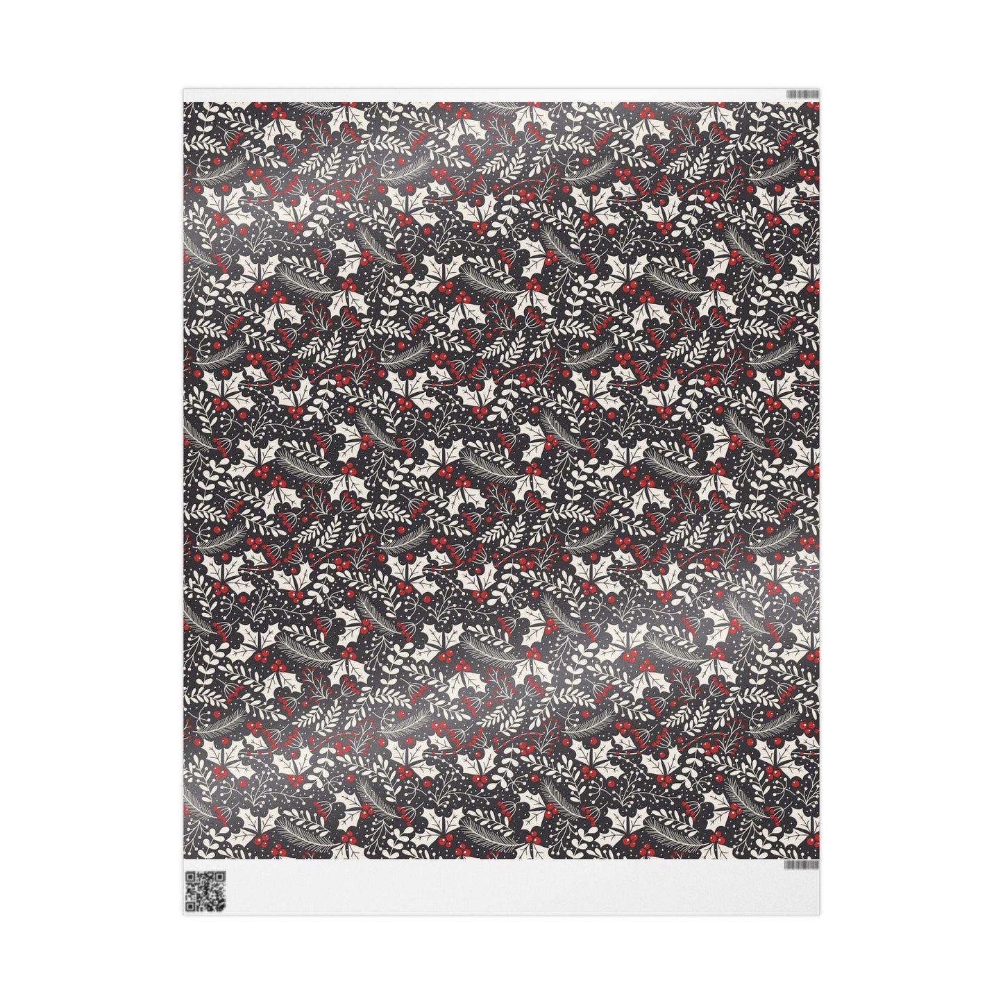 Unique Christmas Gift Wrap Papers -Black and white Holly Design -Vintage Gift Wrapping paper