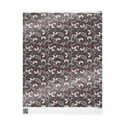 Unique Christmas Gift Wrap Papers -Black and white Holly Design -Vintage Gift Wrapping paper