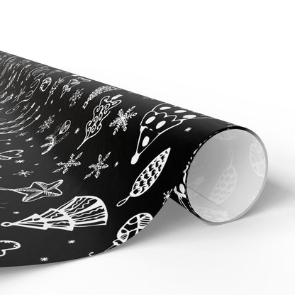 Black Christmas Doodle Gift Wrapping Papers - Custom Holiday Gift Wrap