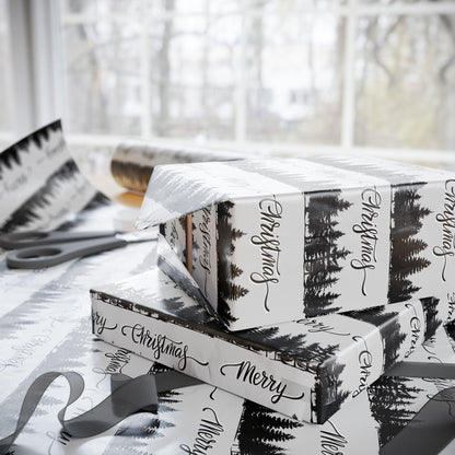 Black Tree Christmas  Gift Wrapping Papers - Retro Christmas Gift wrap - Masculine Classic Gift Wrap