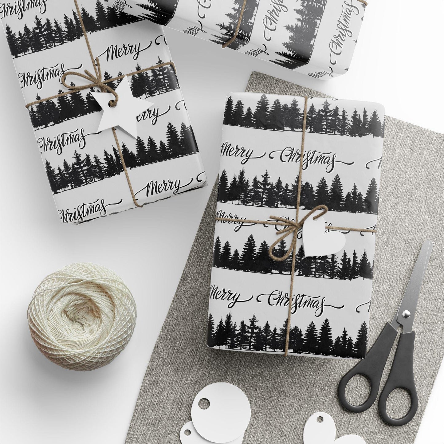 Black Tree Christmas  Gift Wrapping Papers - Retro Christmas Gift wrap - Masculine Classic Gift Wrap