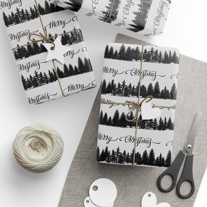 Black Tree Christmas  Gift Wrapping Papers - Retro Christmas Gift wrap - Masculine Classic Gift Wrap
