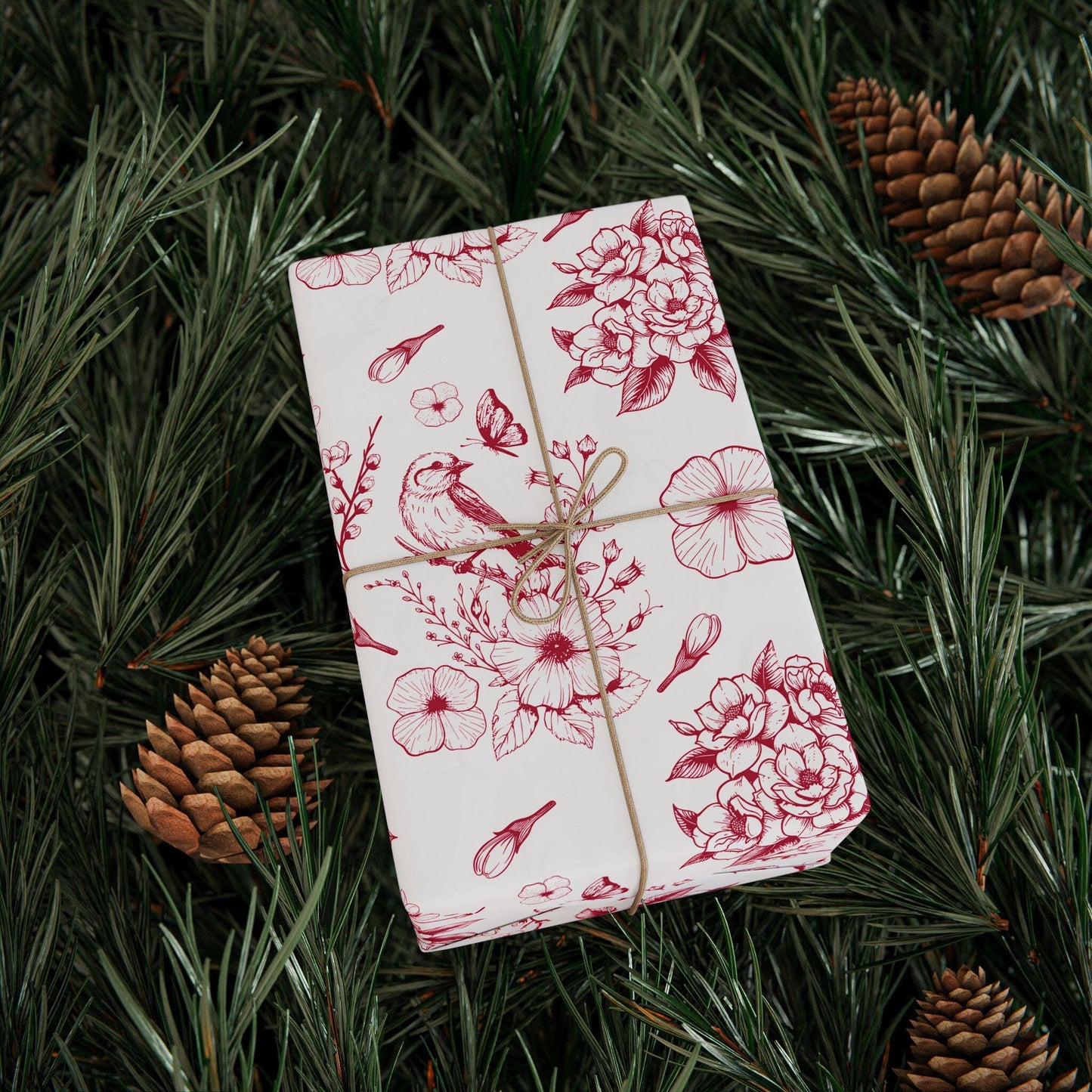 Red Bird Toile Holiday Gift Wrapping Papers - Christmas Toile Holiday Gift Wrap Red