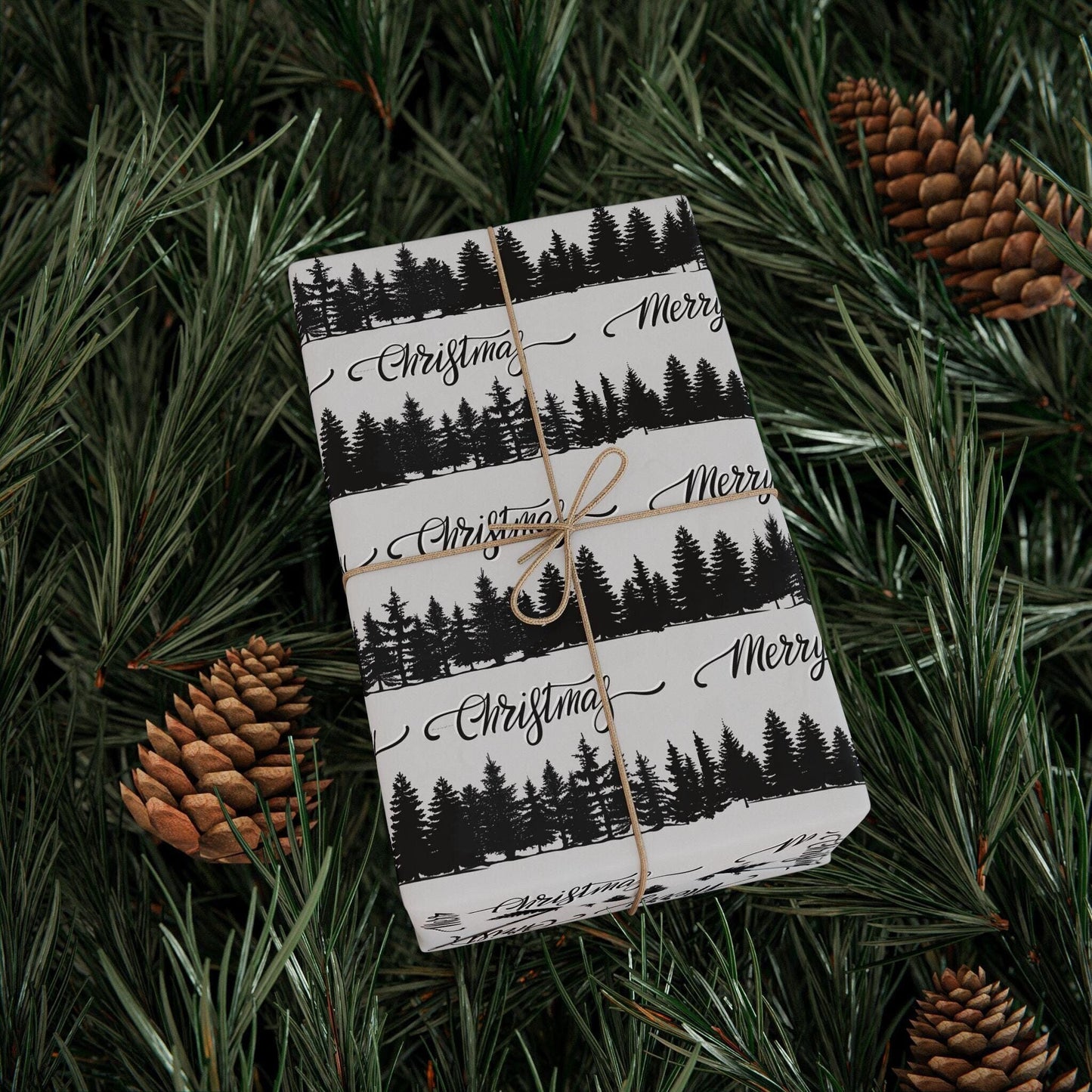 Black Tree Christmas  Gift Wrapping Papers - Retro Christmas Gift wrap - Masculine Classic Gift Wrap