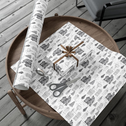 Grey Cottage Gift Wrap Papers - Retro Christmas Gift wrapping - Nostalgic Gift Wrapping paper