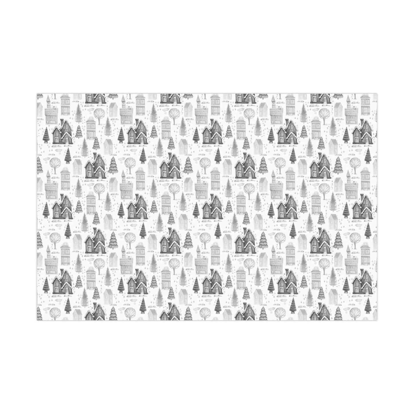 Grey Cottage Gift Wrap Papers - Retro Christmas Gift wrapping - Nostalgic Gift Wrapping paper