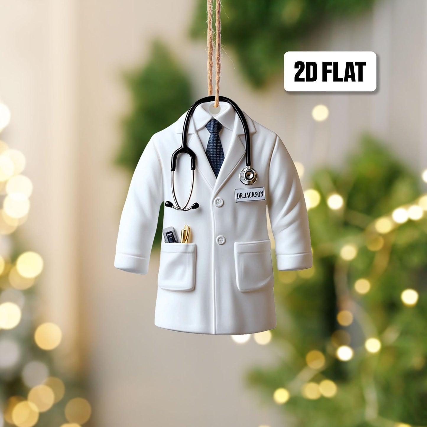Personalized Doctor 2D Flat Ornament, Custom Christmas Ornament, Healthcare Worker gift, Dr Ornament, Medical Grad Gift, Gift for Dad