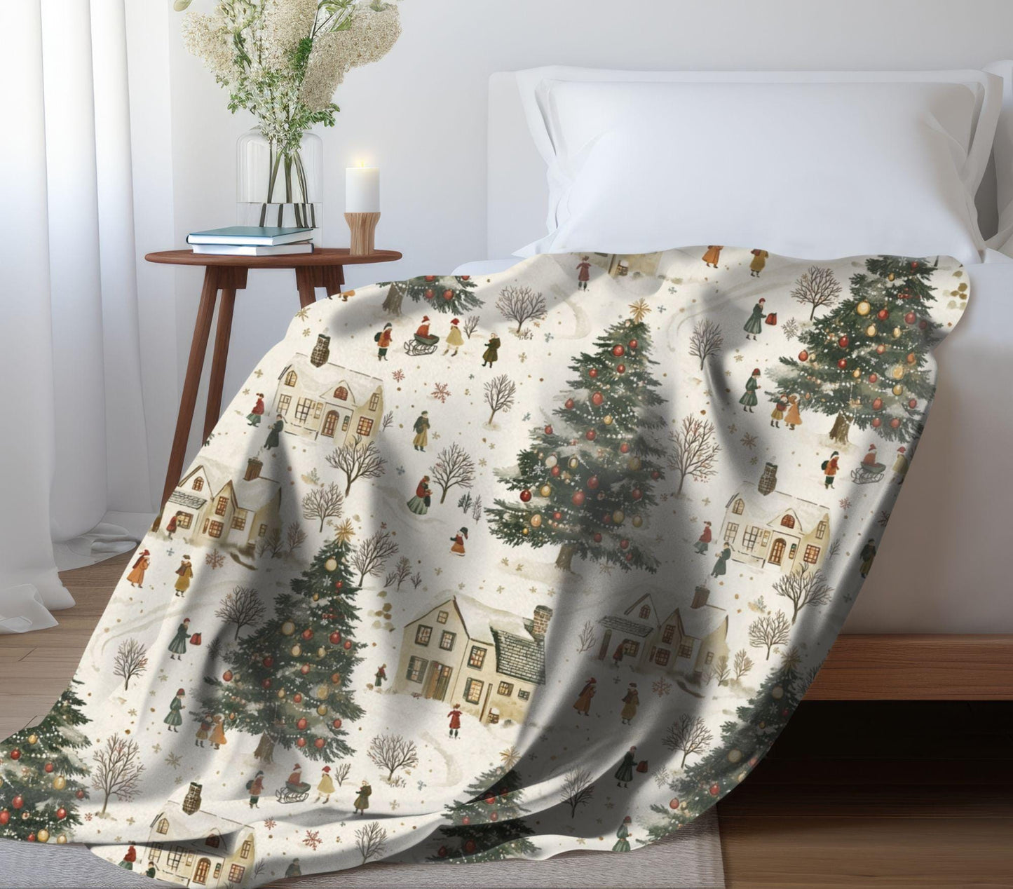 Holiday Village Blanket Christmas Trees Fleece Throw Christmas Village Home Decor Lap Blanket Christmas Gift for Family Friends Coworkers