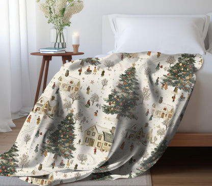 Holiday Village Blanket Christmas Trees Fleece Throw Christmas Village Home Decor Lap Blanket Christmas Gift for Family Friends Coworkers